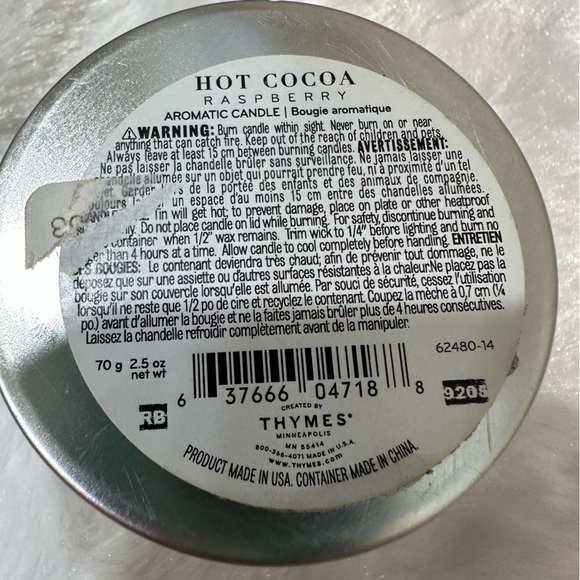 Thymes Hot Cocoa Raspberry Travel Tin Candle 2.5 oz GIFT - Picture 3 of 3